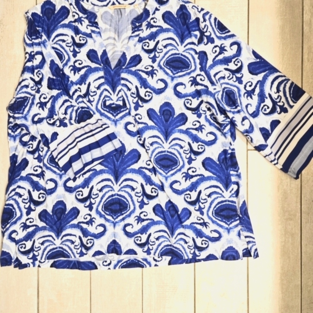 Soft Surroundings Blue and White Floral Popover EUC